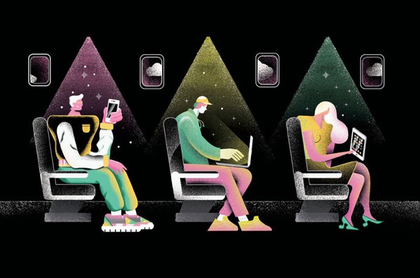 圖四 : 在飛機(jī)中，透過(guò)採(cǎi)用合適的支援 Li-Fi 技術(shù)的LED替換每個(gè)座位上的傳統(tǒng)燈光，Li-Fi 可以為每個(gè)人提供高資料速率。（source：Airline Passenger Experience Association）