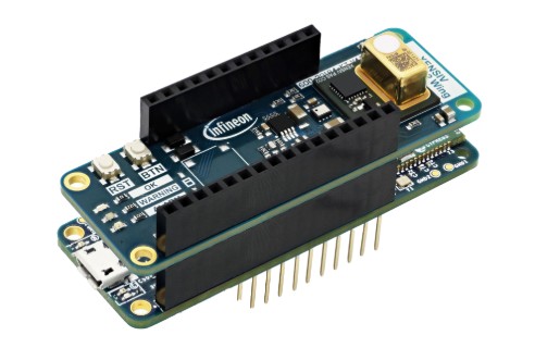 圖二 : 將感測(cè)器、微處理器、記憶體和通信模組整合在一起,使單一感測(cè)器具備資料處理和分析能力,圖為英飛凌的感測(cè)器套件。(Source:英飛凌)